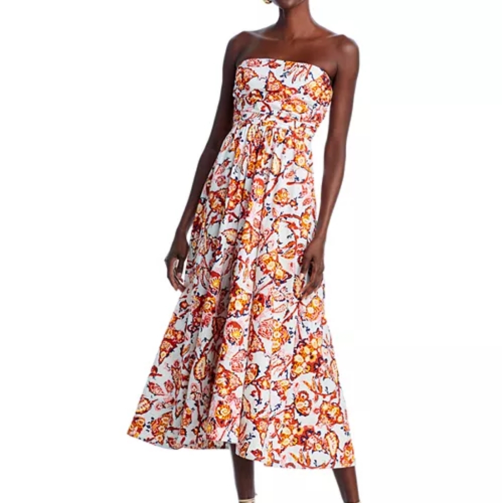 A.L.C. Tate Cotton Printed Strapless A-Line Midi Dress